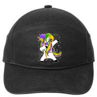 Mardi Gras Dabbing Unicorn 7-Panel Snapback Hat