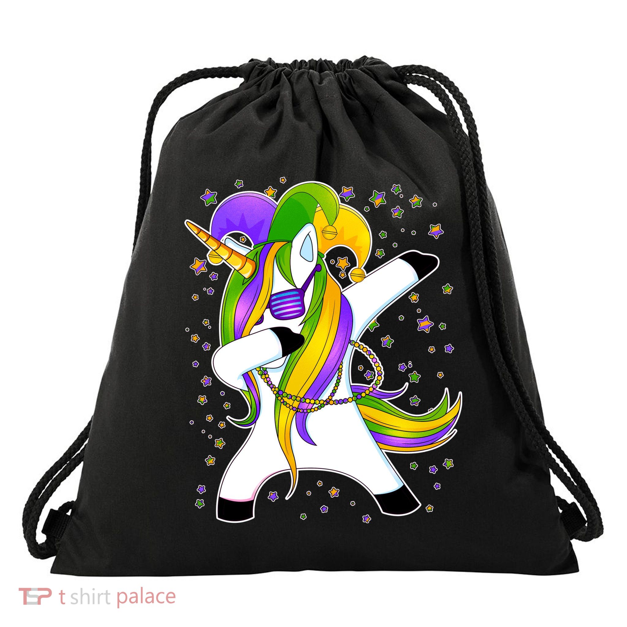 Mardi Gras Dabbing Unicorn Drawstring Bag