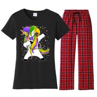 Mardi Gras Dabbing Unicorn Women's Flannel Pajama Set