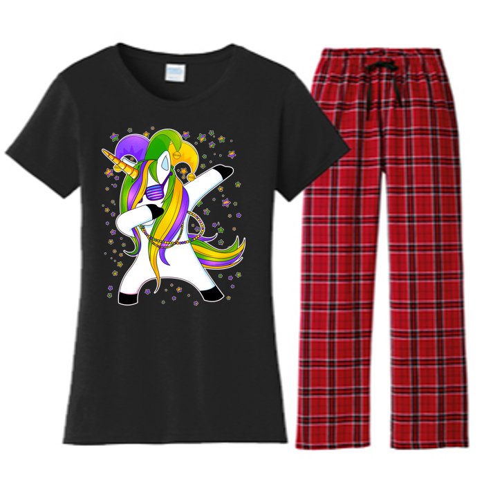 Mardi Gras Dabbing Unicorn Women's Flannel Pajama Set