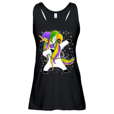 Mardi Gras Dabbing Unicorn Ladies Essential Flowy Tank