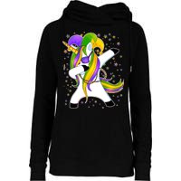 Mardi Gras Dabbing Unicorn Womens Funnel Neck Pullover Hood