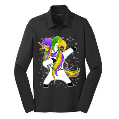 Mardi Gras Dabbing Unicorn Silk Touch Performance Long Sleeve Polo