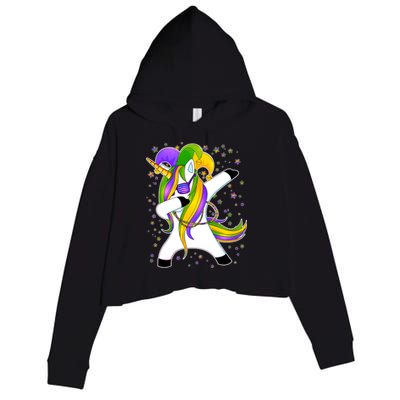 Mardi Gras Dabbing Unicorn Crop Fleece Hoodie