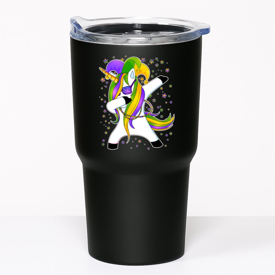 Mardi Gras Dabbing Unicorn Tumbler