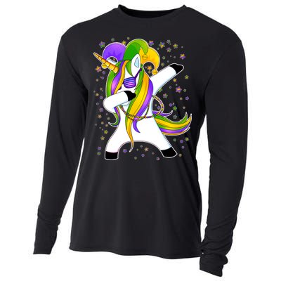 Mardi Gras Dabbing Unicorn Cooling Performance Long Sleeve Crew