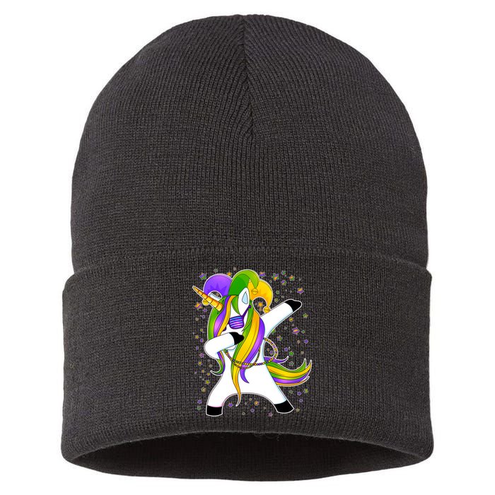 Mardi Gras Dabbing Unicorn Sustainable Knit Beanie