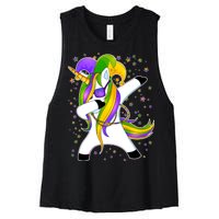 Mardi Gras Dabbing Unicorn Women's Racerback Cropped Tank