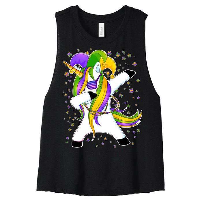 Mardi Gras Dabbing Unicorn Women's Racerback Cropped Tank