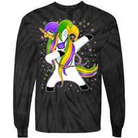 Mardi Gras Dabbing Unicorn Tie-Dye Long Sleeve Shirt