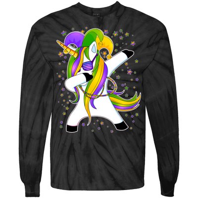 Mardi Gras Dabbing Unicorn Tie-Dye Long Sleeve Shirt