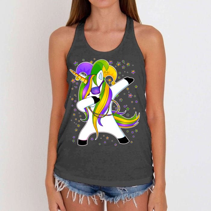 Mardi Gras Dabbing Unicorn Women's Knotted Racerback Tank