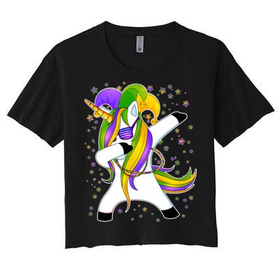 Mardi Gras Dabbing Unicorn Women's Crop Top Tee