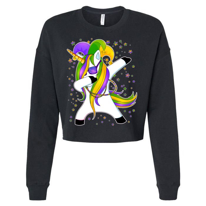 Mardi Gras Dabbing Unicorn Cropped Pullover Crew