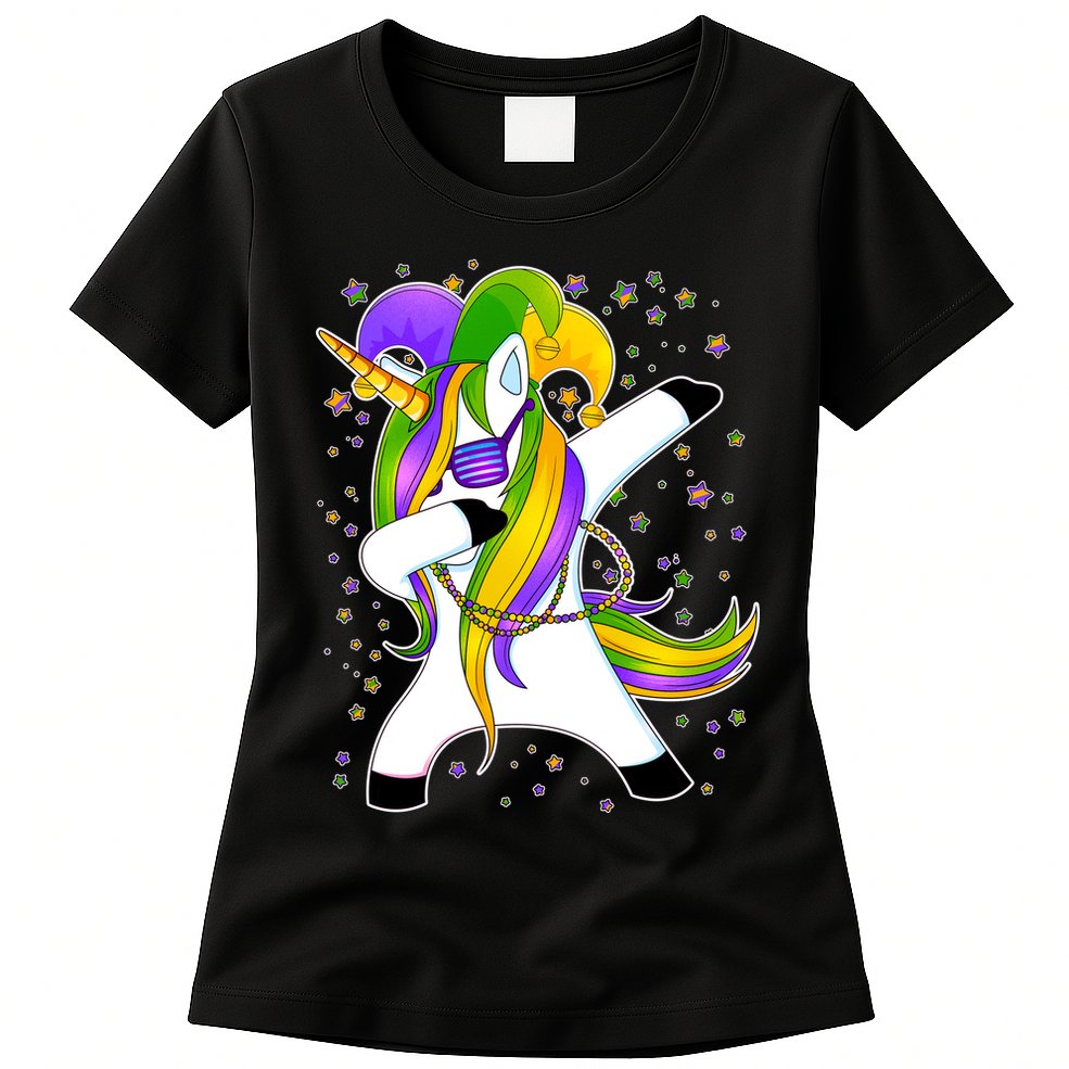 Mardi Gras Dabbing Unicorn Womens T-Shirt