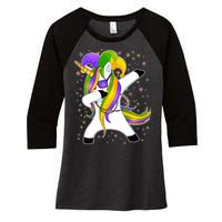 Mardi Gras Dabbing Unicorn Women's Tri-Blend 3/4-Sleeve Raglan Shirt