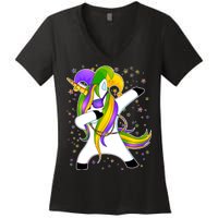 Mardi Gras Dabbing Unicorn Women's V-Neck T-Shirt