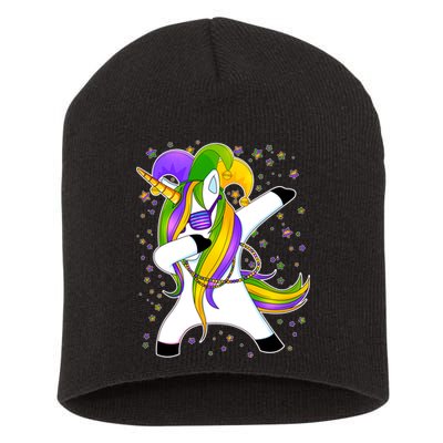 Mardi Gras Dabbing Unicorn Short Acrylic Beanie