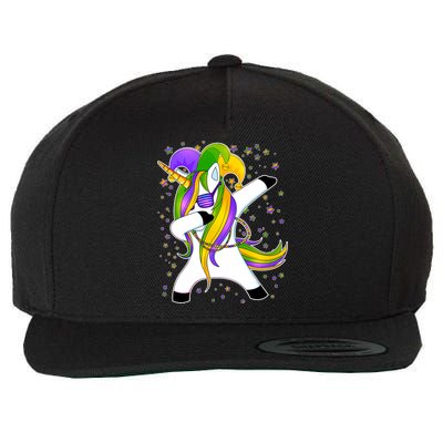 Mardi Gras Dabbing Unicorn Wool Snapback Cap