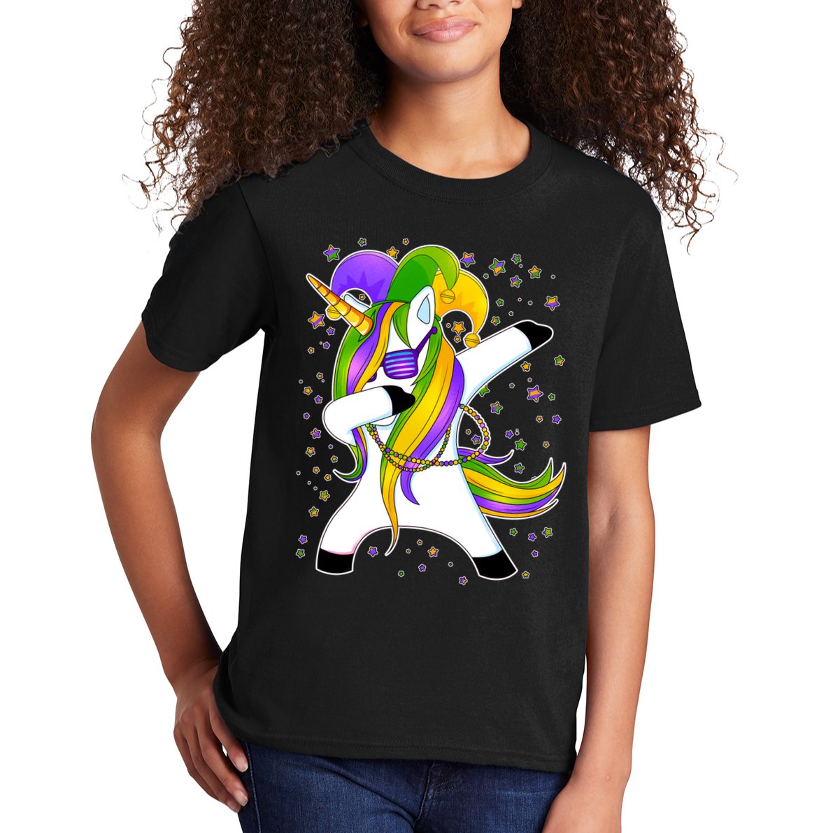 Mardi Gras Dabbing Unicorn Kids T-Shirt