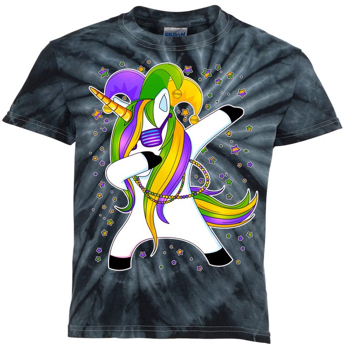 Mardi Gras Dabbing Unicorn Kids Tie-Dye T-Shirt