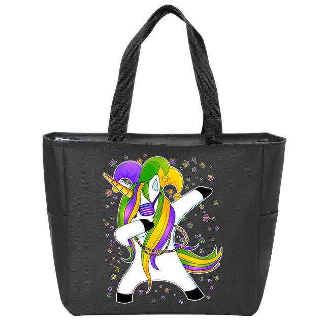 Mardi Gras Dabbing Unicorn Zip Tote Bag