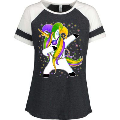 Mardi Gras Dabbing Unicorn Enza Ladies Jersey Colorblock Tee