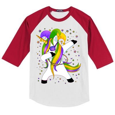 Mardi Gras Dabbing Unicorn Kids Colorblock Raglan Jersey