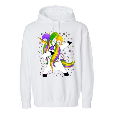 Mardi Gras Dabbing Unicorn Garment-Dyed Fleece Hoodie