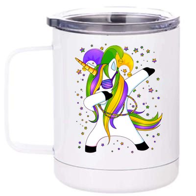 Mardi Gras Dabbing Unicorn 12 oz Stainless Steel Tumbler Cup