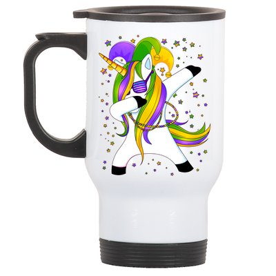 Mardi Gras Dabbing Unicorn Stainless Steel Travel Mug