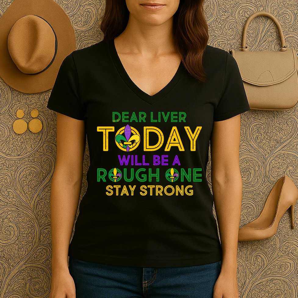 Mardi Gras Dear Liver Today Will Be A Rough One Women's V-Neck T-Shirt