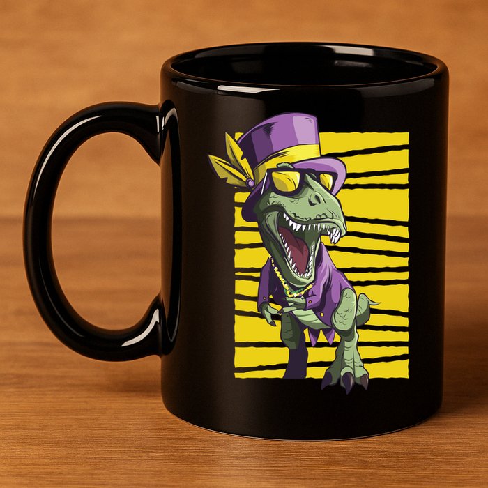 Mardi Gras Dinosaur 11oz C Handle Ceramic Mug