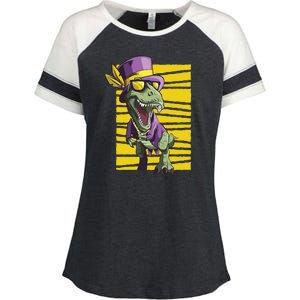 Mardi Gras Dinosaur Enza Ladies Jersey Colorblock Tee