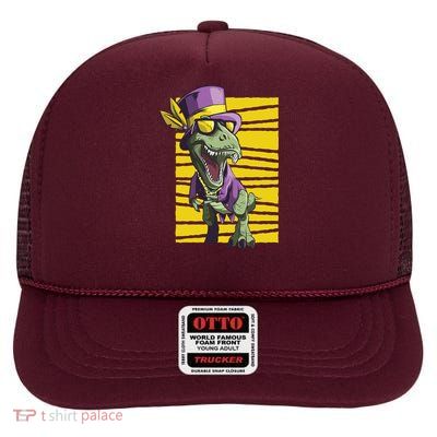 Mardi Gras Dinosaur High Crown Mesh Back Trucker Hat