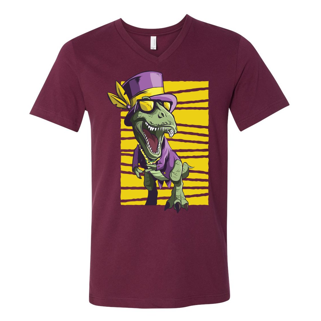 Mardi Gras Dinosaur V-Neck T-Shirt