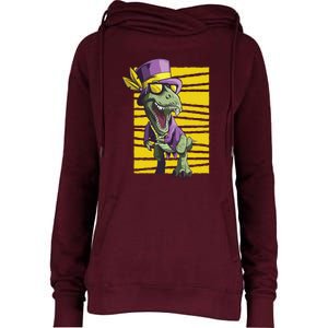 Mardi Gras Dinosaur Womens Funnel Neck Pullover Hood