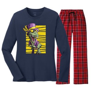 Mardi Gras Dinosaur Women's Long Sleeve Flannel Pajama Set 