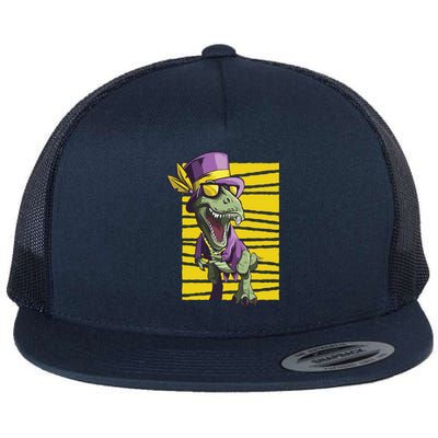 Mardi Gras Dinosaur Flat Bill Trucker Hat