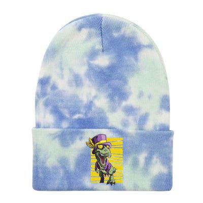 Mardi Gras Dinosaur Tie Dye 12in Knit Beanie