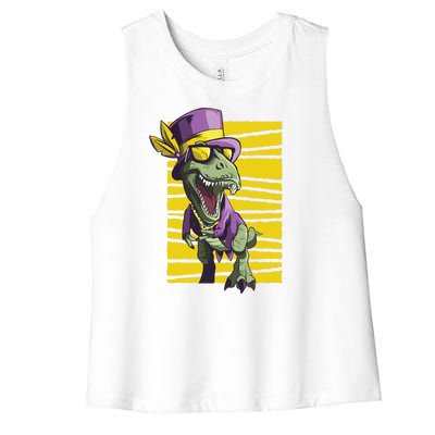 Mardi Gras Dinosaur Women's Racerback Cropped Tank