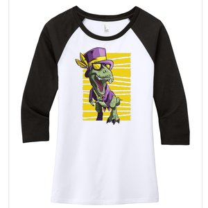 Mardi Gras Dinosaur Women's Tri-Blend 3/4-Sleeve Raglan Shirt