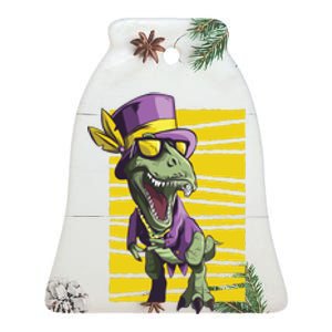 Mardi Gras Dinosaur Ceramic Bell Ornament