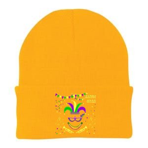 Mardi Gras Emoji Smiley Beads Mask New Orleans Knit Cap Winter Beanie