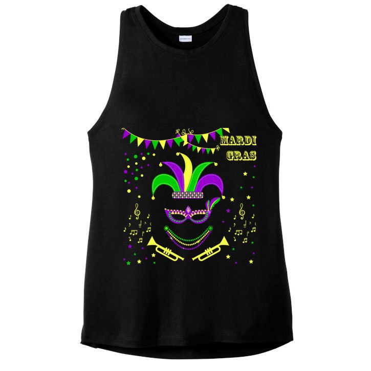 Mardi Gras Emoji Smiley Beads Mask New Orleans Ladies PosiCharge Tri-Blend Wicking Tank