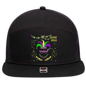 Mardi Gras Emoji Smiley Beads Mask New Orleans 7 Panel Mesh Trucker Snapback Hat