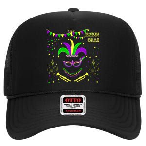 Mardi Gras Emoji Smiley Beads Mask New Orleans High Crown Mesh Back Trucker Hat