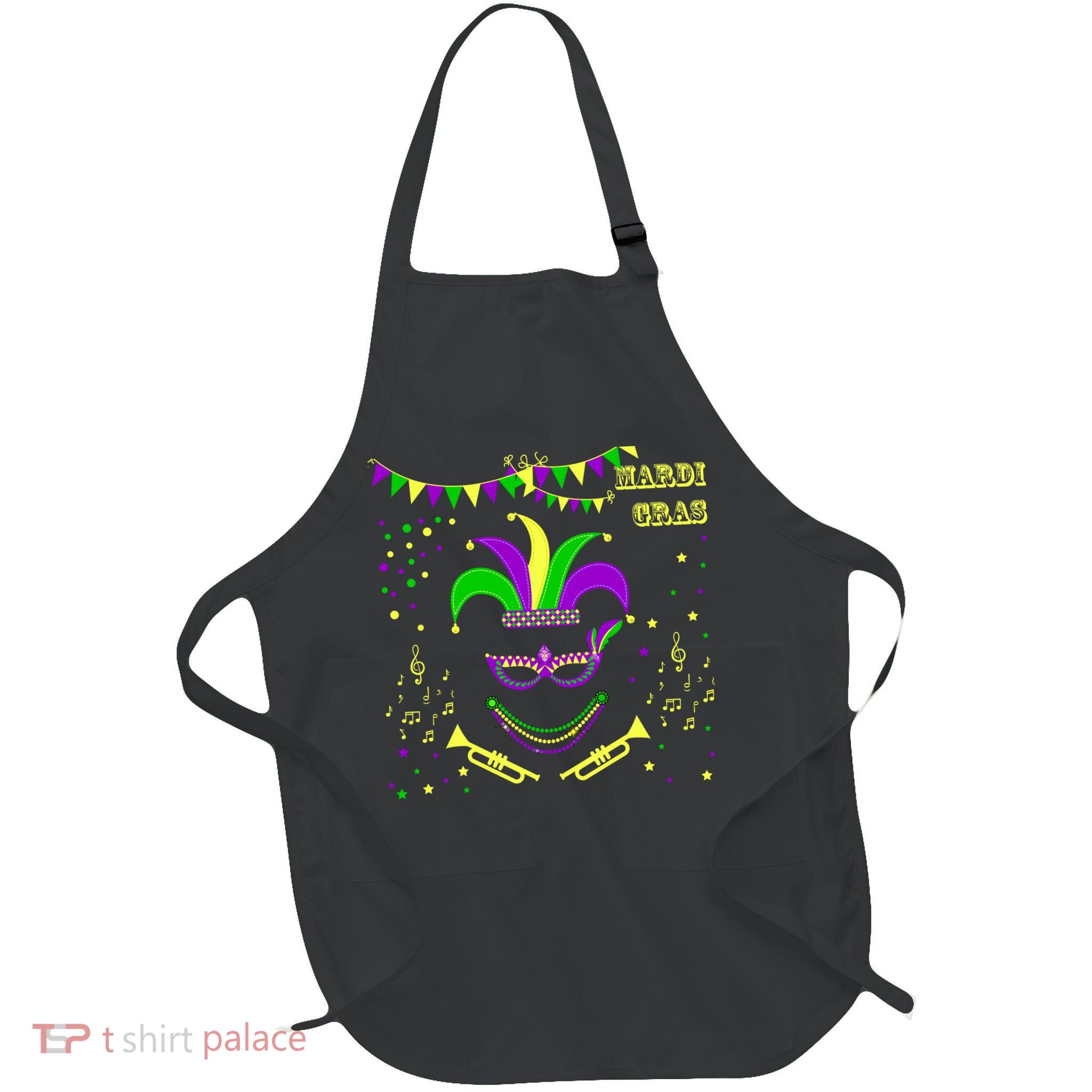 Mardi Gras Emoji Smiley Beads Mask New Orleans Full-Length Apron With Pockets