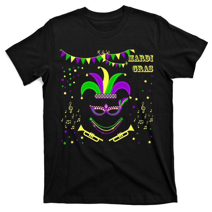 Mardi Gras Emoji Smiley Beads Mask New Orleans T-Shirt