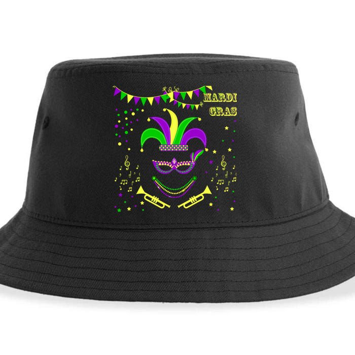 Mardi Gras Emoji Smiley Beads Mask New Orleans Sustainable Bucket Hat